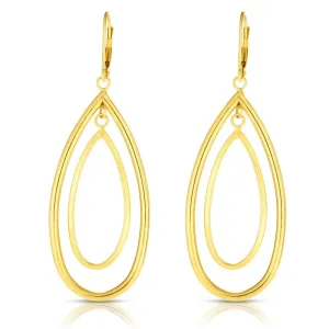 14K Gold Polished Double Oval Multi-Layered Dangle Earring