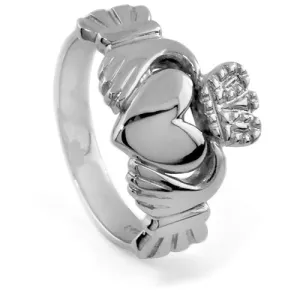 14K White Gold Claddagh Ring 5W