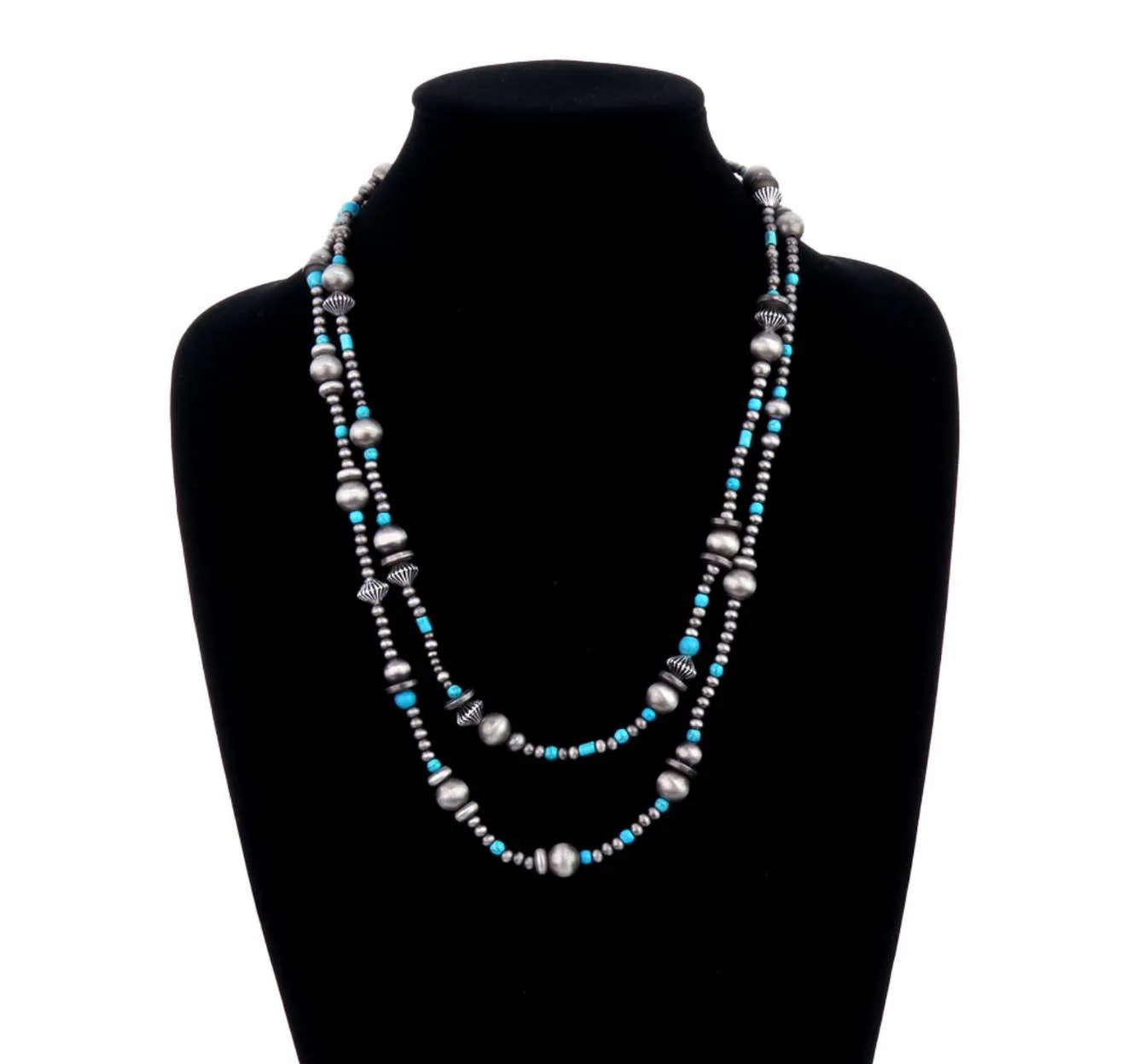 2 Layered Navajo Style Pearl and Bead Necklace