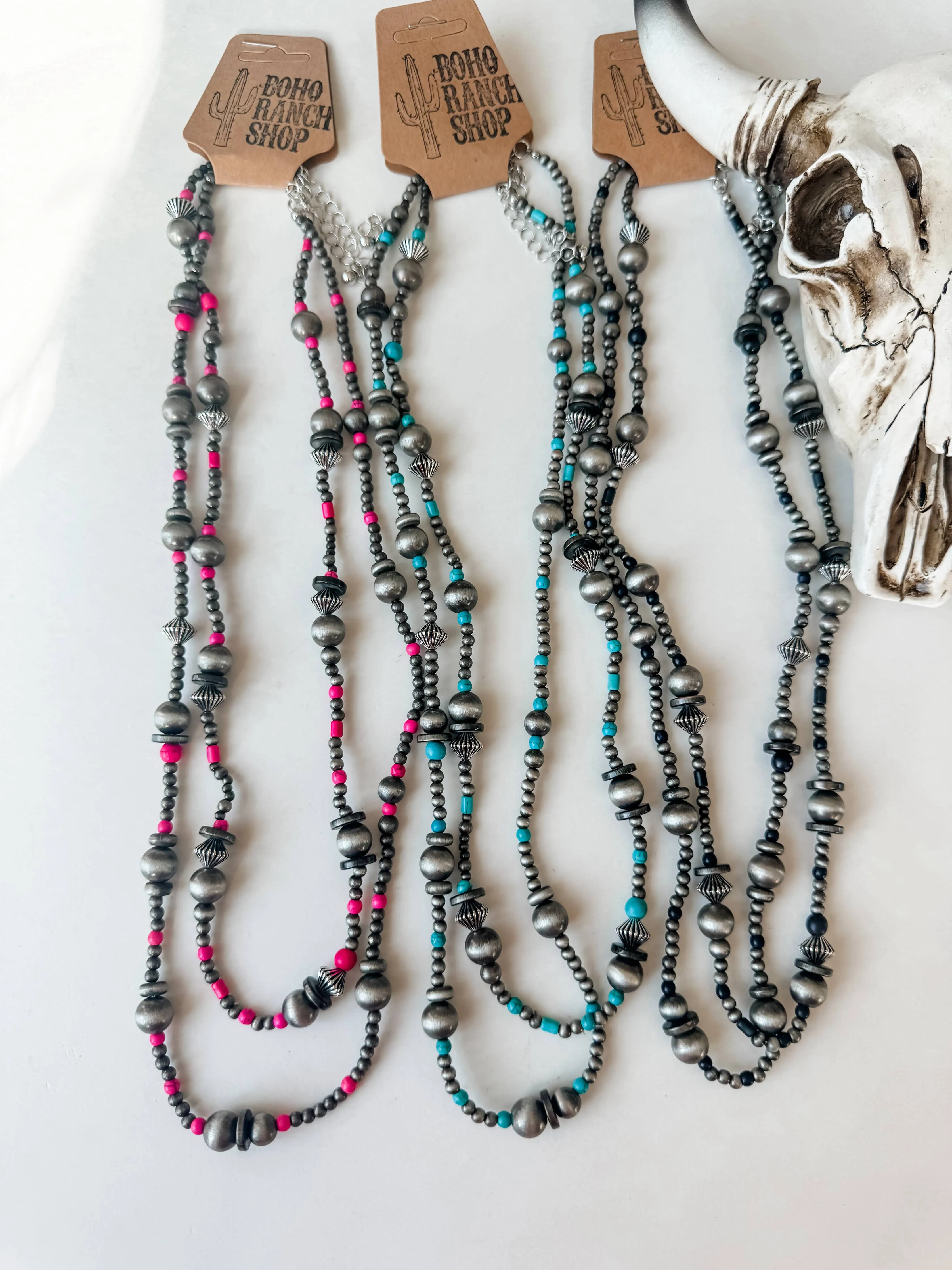 2 Layered Navajo Style Pearl and Bead Necklace