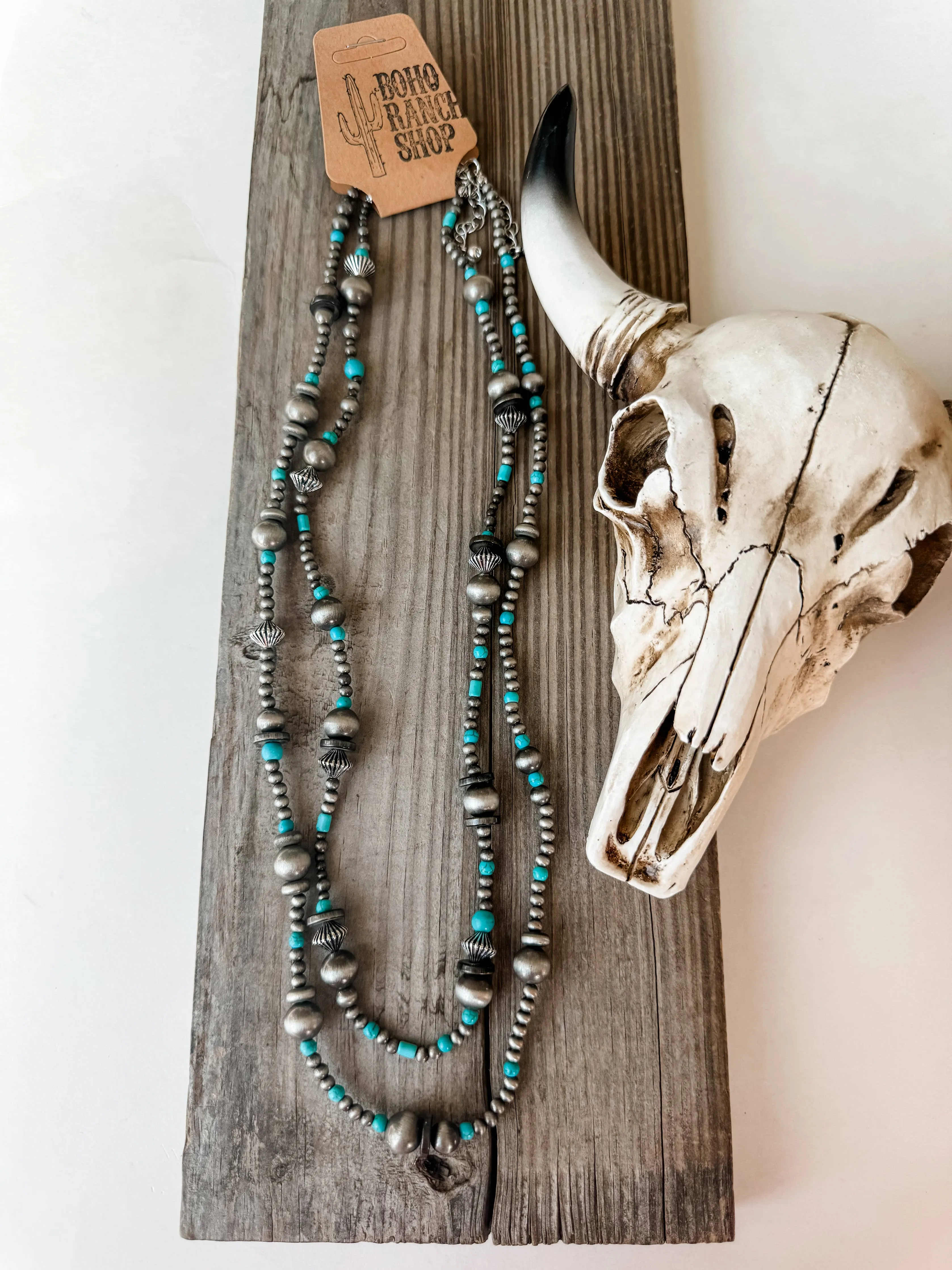 2 Layered Navajo Style Pearl and Bead Necklace