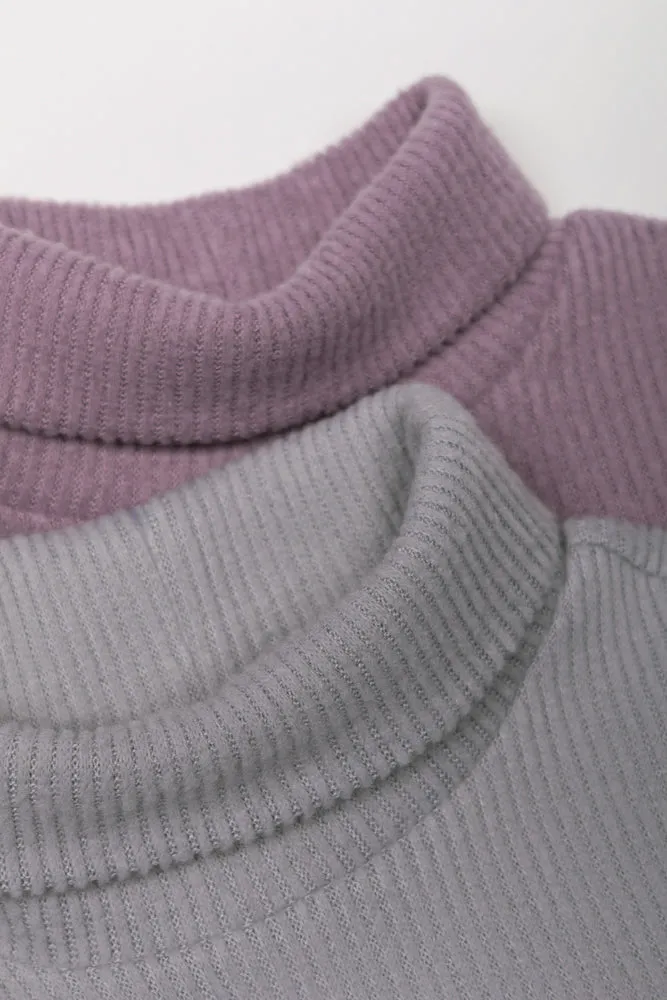2 Pack Long Sleeve Poloneck Purple And Grey