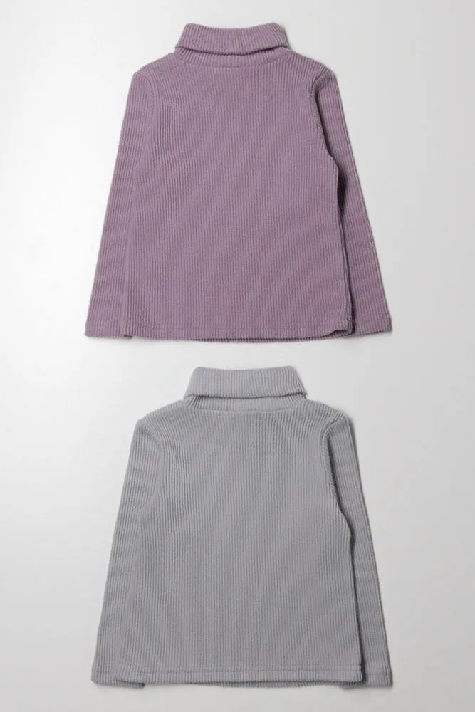 2 Pack Long Sleeve Poloneck Purple And Grey