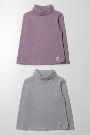 2 Pack Long Sleeve Poloneck Purple And Grey