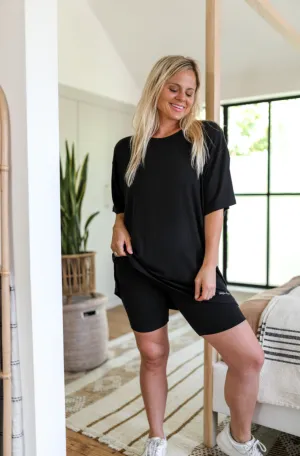 24/7 Rib Set w/Embroidered Logo (Midnight) - Top   Biker Shorts