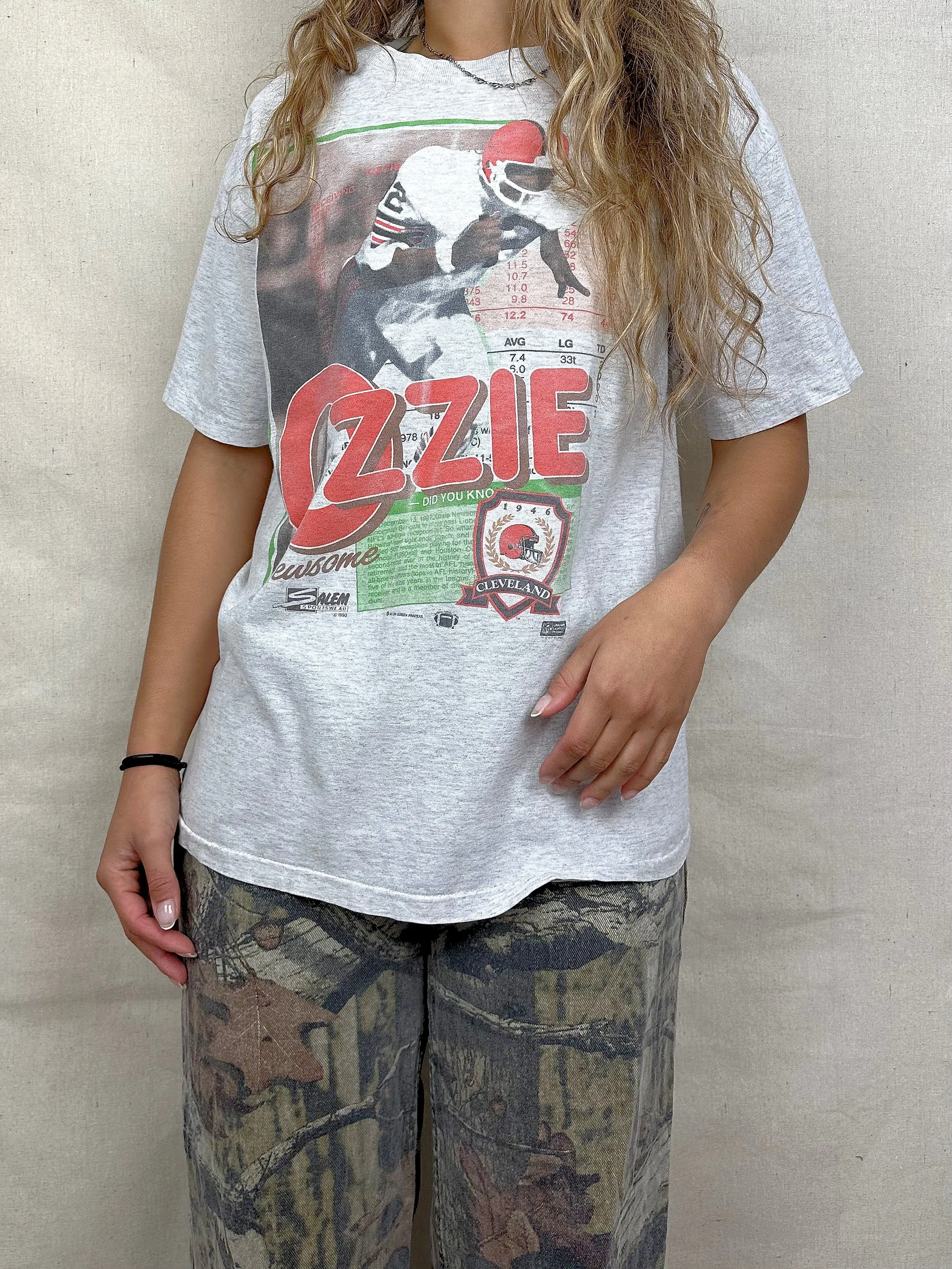 90's Cleveland Browns Ozzie Newsome NFL USA Made Vintage T-Shirt Size 12