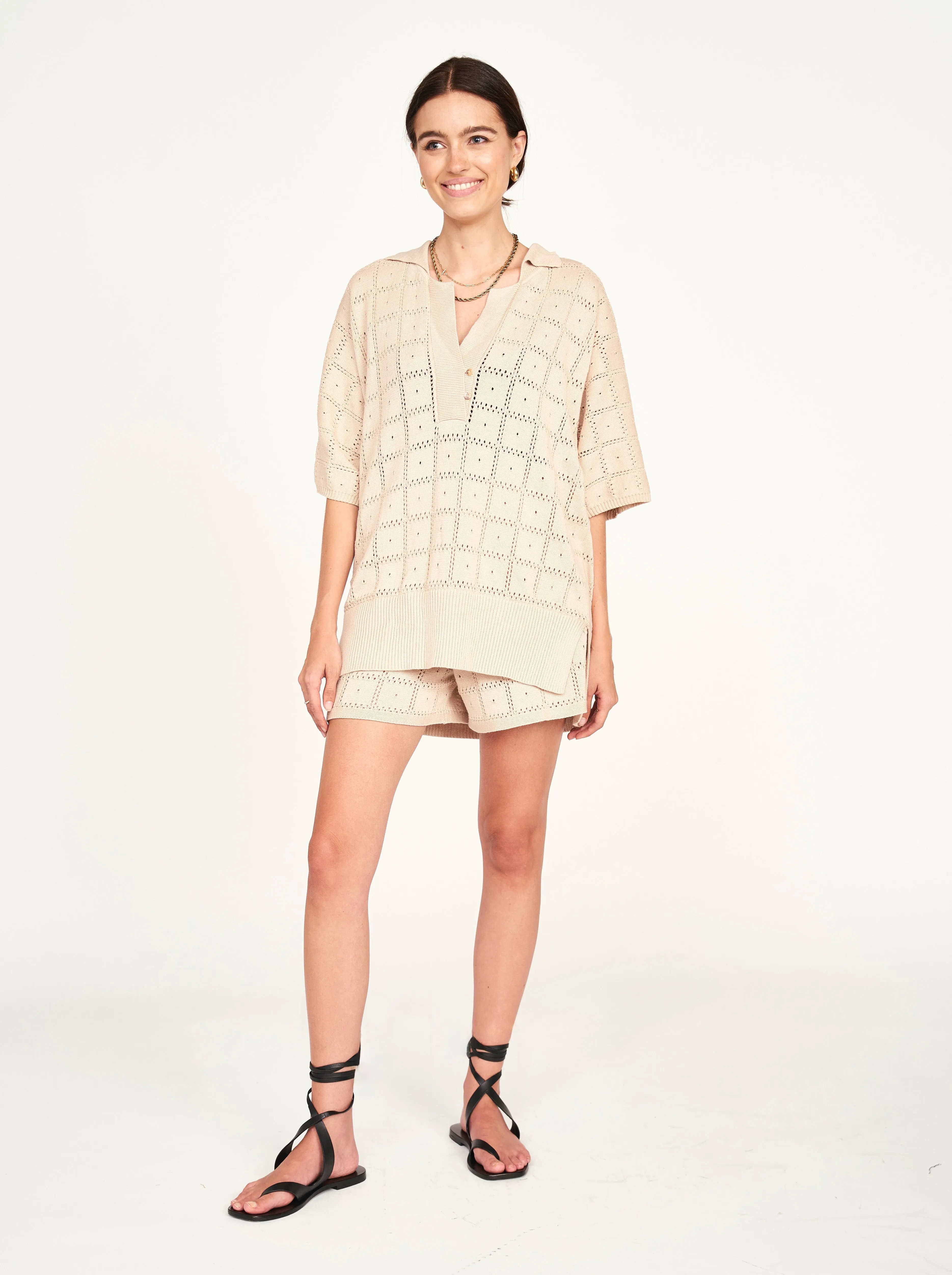 Adelaide Pointelle Knit Top in Shell