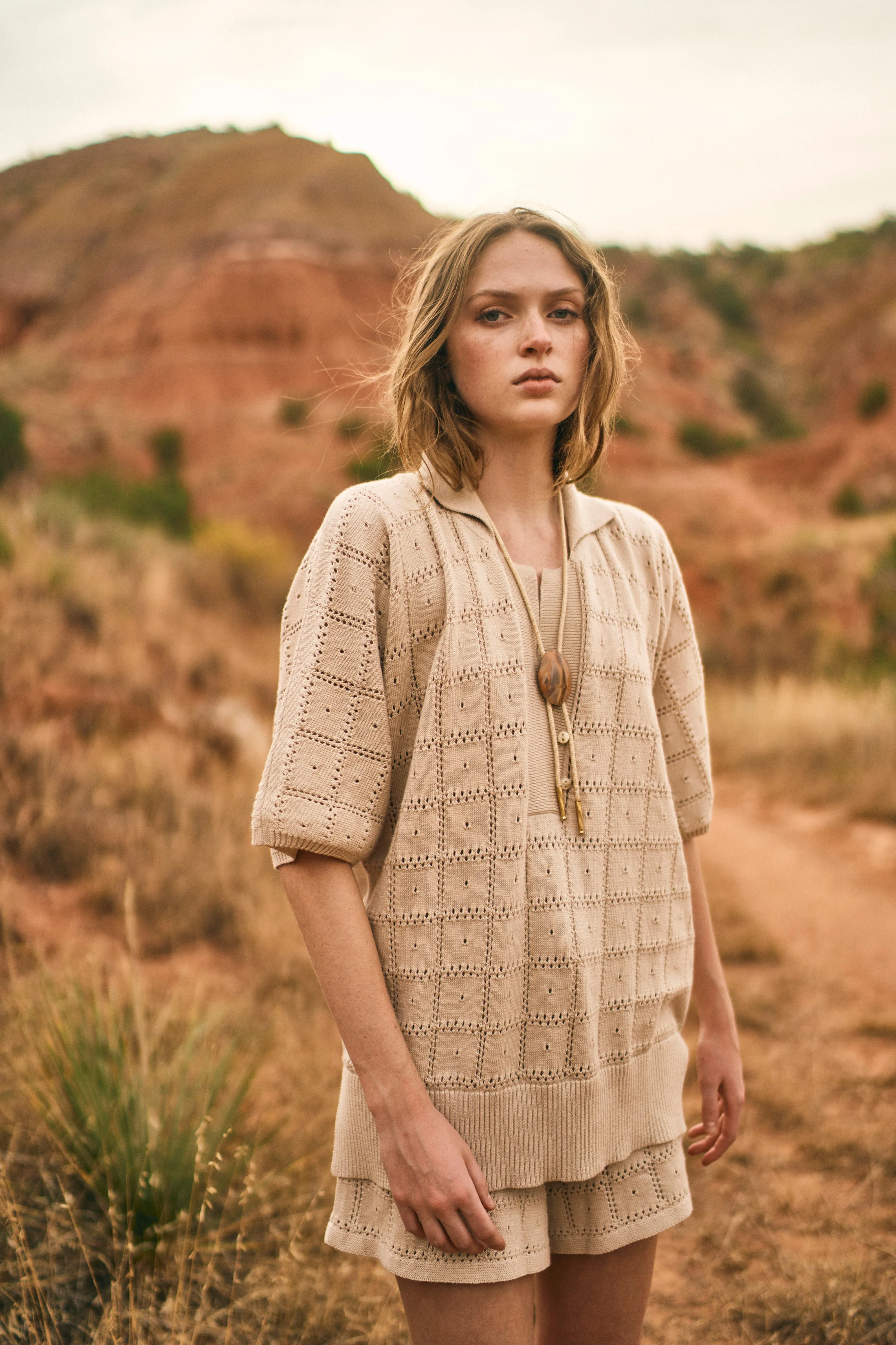 Adelaide Pointelle Knit Top in Shell