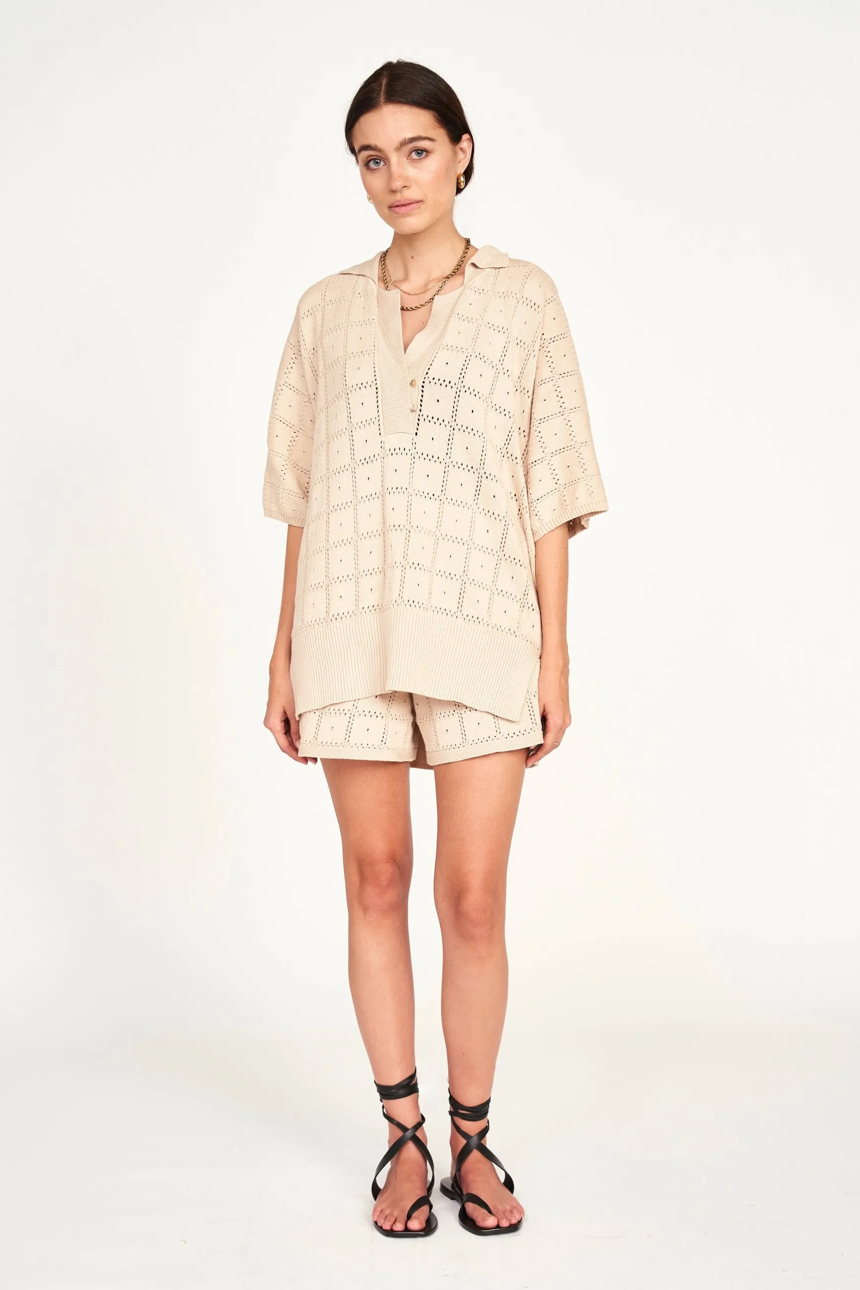 Adelaide Pointelle Knit Top in Shell