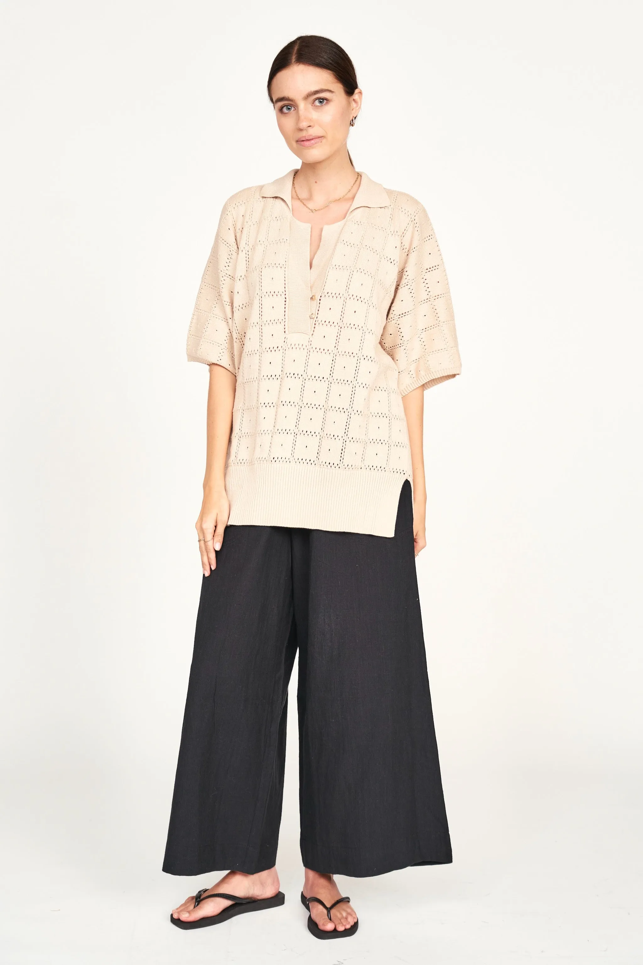 Adelaide Pointelle Knit Top in Shell