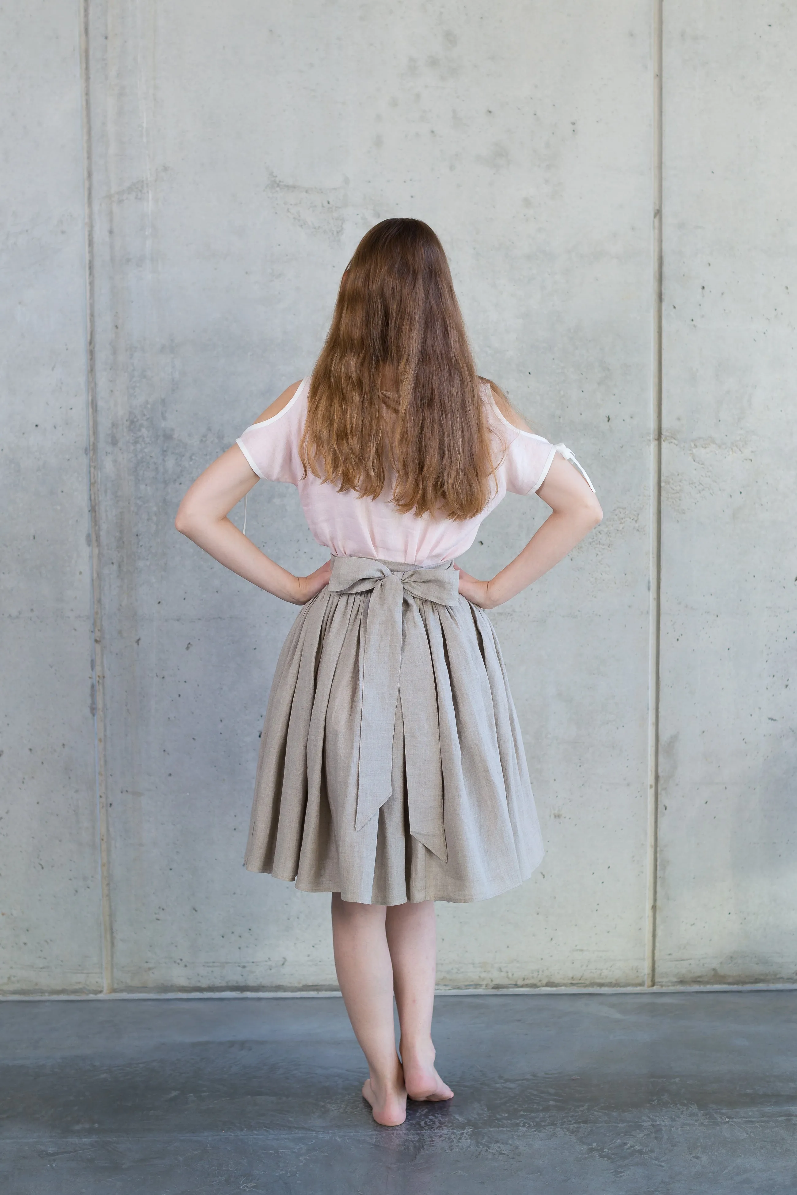 Alice in Wonderland Full Circle Wrap Skirt in Grey Linen