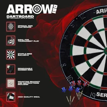 Arrow 180 High Quality Dartboard Set inc.2 Sets of Darts