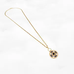 Auspicious Flower Enamel Pendant Necklace Gold