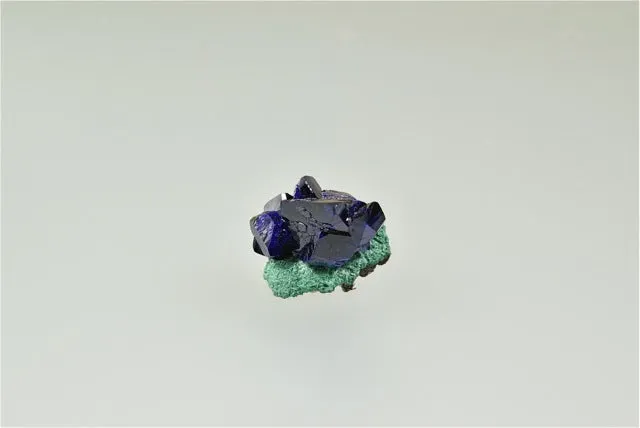 Azurite with Malachite, Milpillas Mine Cuitaca, Mun. de Cananea Sonora, Mexico, Dr. Robert Rann Collection, Thumbnail 1.2cm x 1.2cm x 1.3cm, $125.  Online March 12