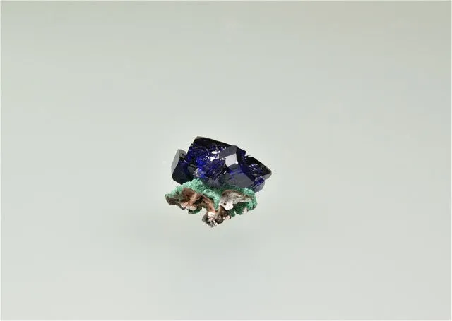 Azurite with Malachite, Milpillas Mine Cuitaca, Mun. de Cananea Sonora, Mexico, Dr. Robert Rann Collection, Thumbnail 1.2cm x 1.2cm x 1.3cm, $125.  Online March 12