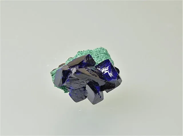 Azurite with Malachite, Milpillas Mine Cuitaca, Mun. de Cananea Sonora, Mexico, Dr. Robert Rann Collection, Thumbnail 1.2cm x 1.2cm x 1.3cm, $125.  Online March 12