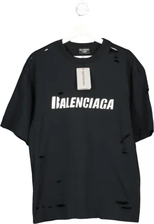 Balenciaga Black Boxy Logo Print distressed T Shirt UK L