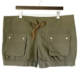 Barney’s New York Sunner Silk &amp; Cotton High Rise Cargo Shorts Olive Size 10 New