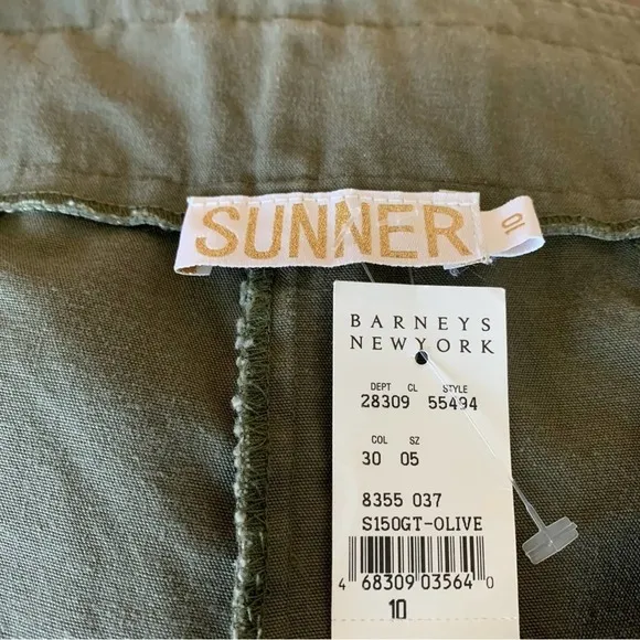 Barney’s New York Sunner Silk &amp; Cotton High Rise Cargo Shorts Olive Size 10 New