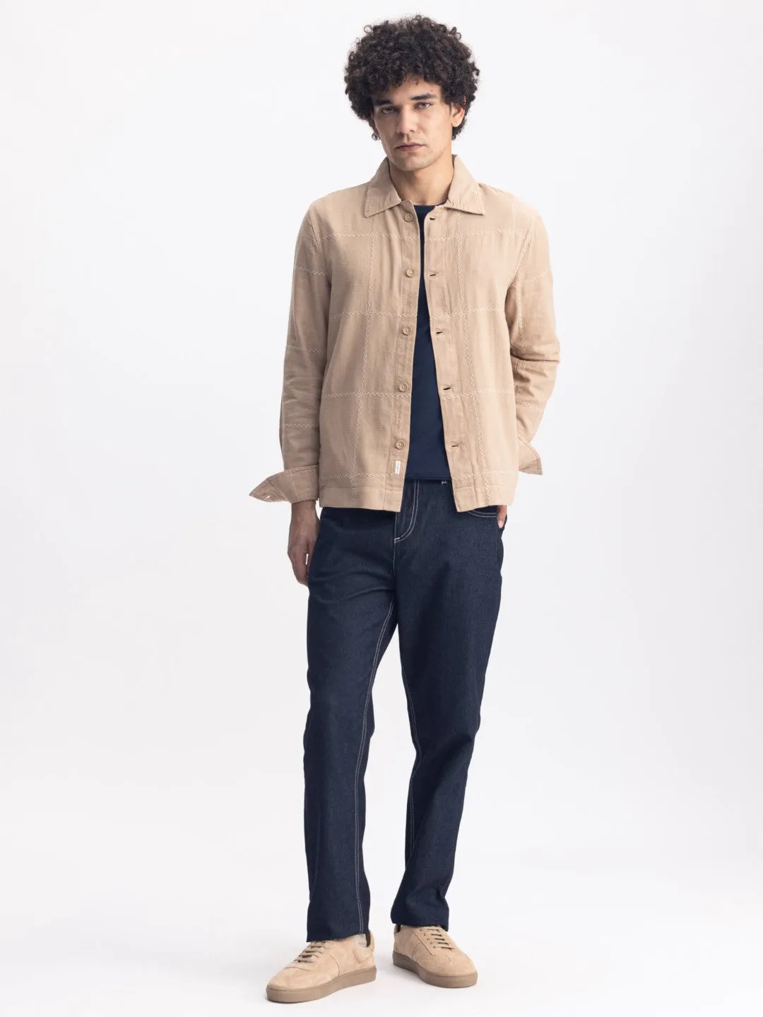 Beige Embroidered Overshirt