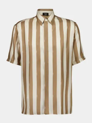 Beige Pequin Silk Short-Sleeve Shirt