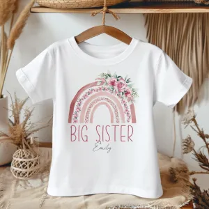 Big Sister Pink Boho Rainbow Personalised Toddler & Kids T Shirt