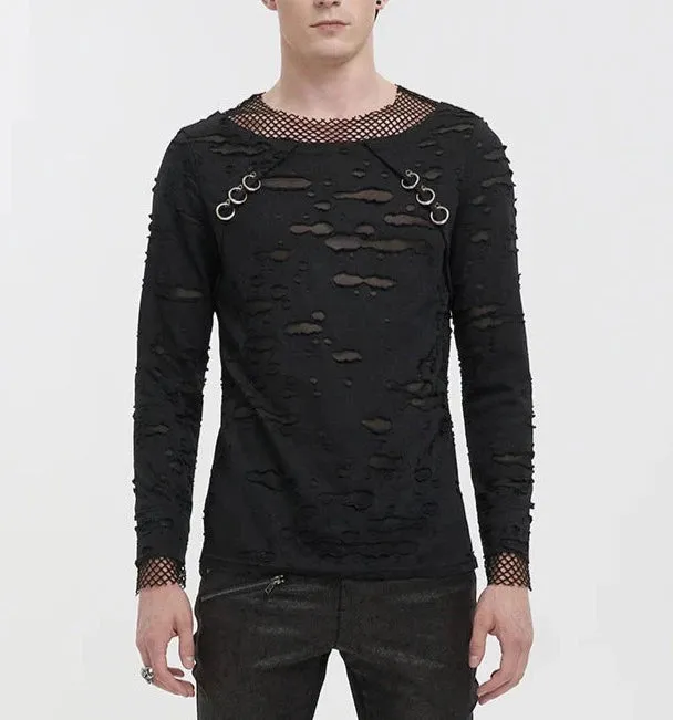 Black faux layered zombie mesh long sleeve shirt