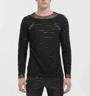Black faux layered zombie mesh long sleeve shirt