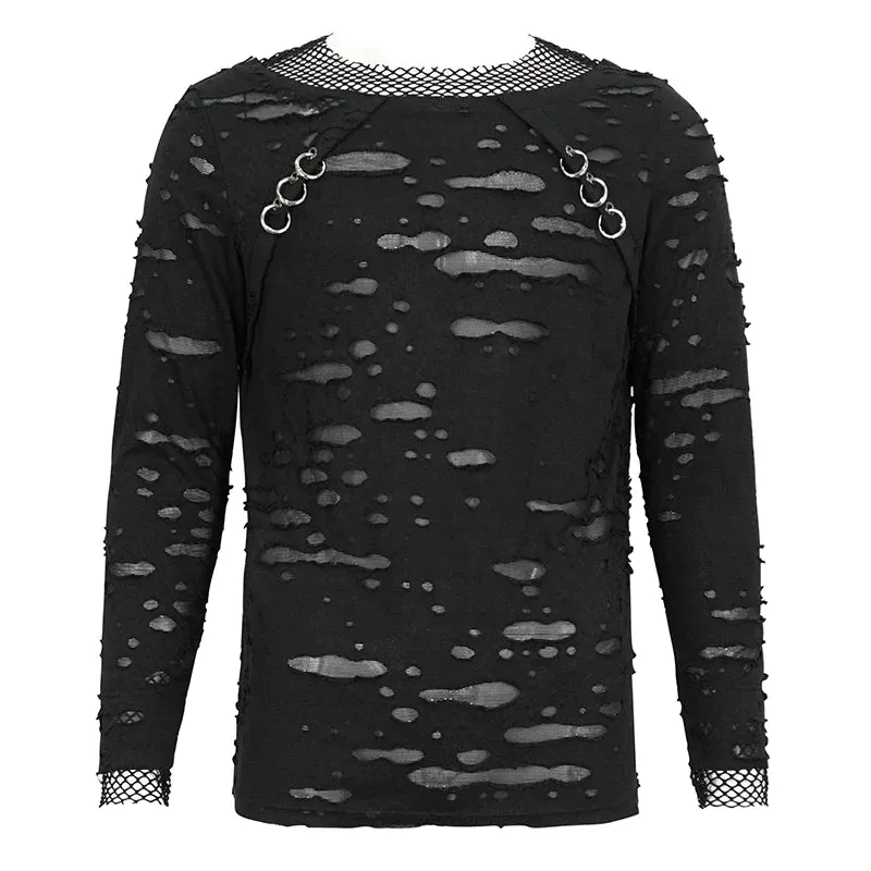 Black faux layered zombie mesh long sleeve shirt