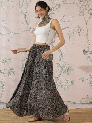 BLACK MAROON AJRAKH FR SKIRT