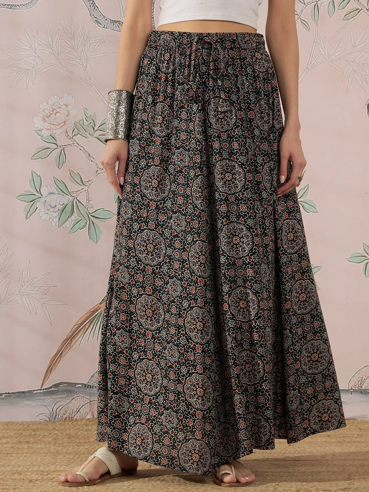 BLACK MAROON AJRAKH FR SKIRT