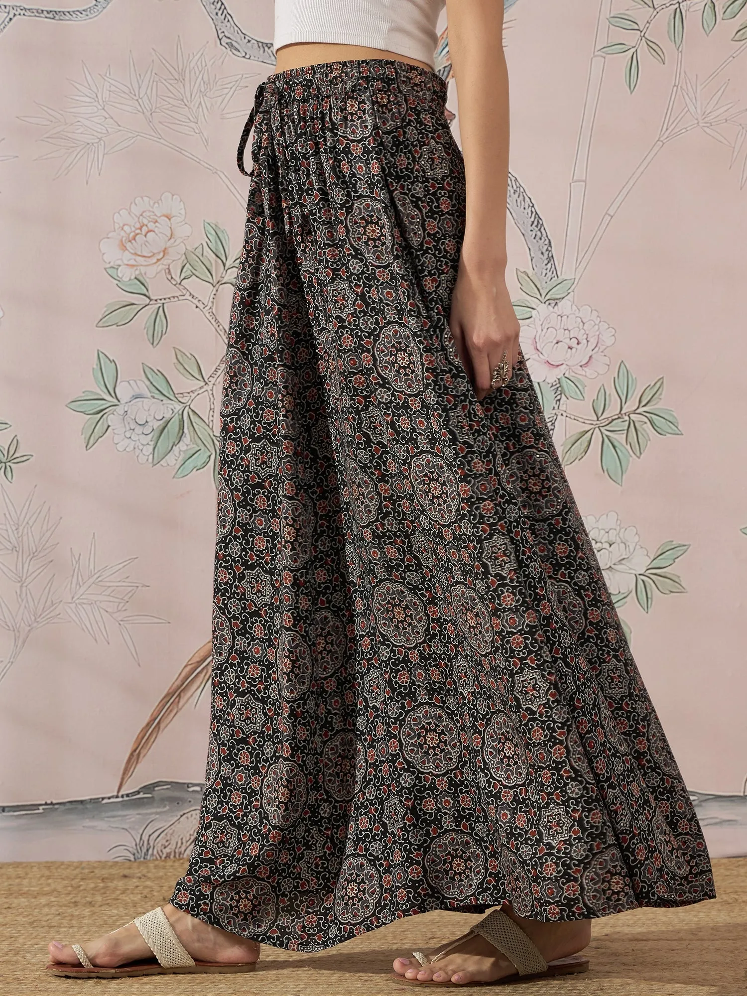 BLACK MAROON AJRAKH FR SKIRT