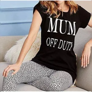 Black Mum Off Duty Cotton Printed T-Shirt For Women