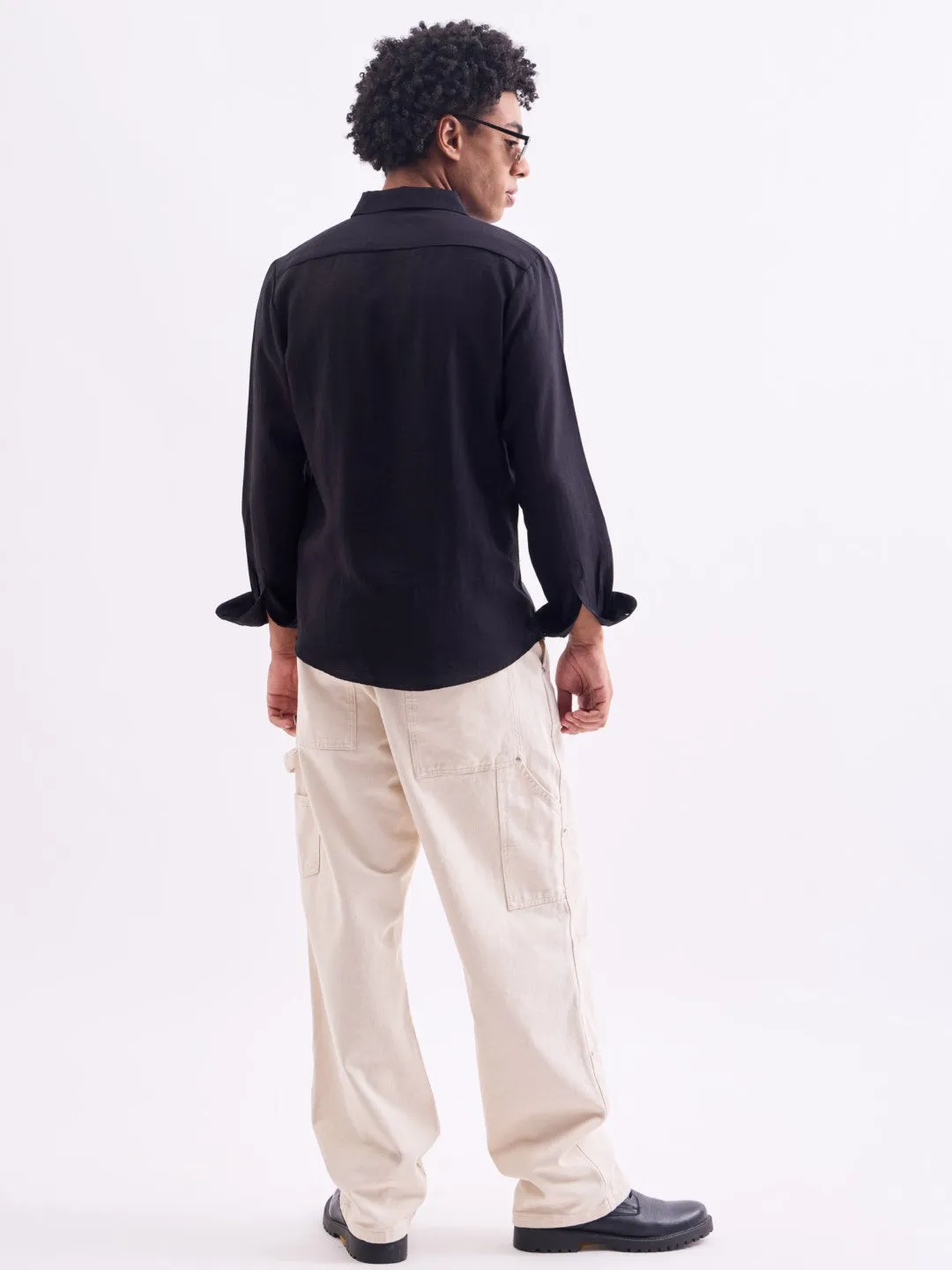 Black Plain Full Sleeves Shirt