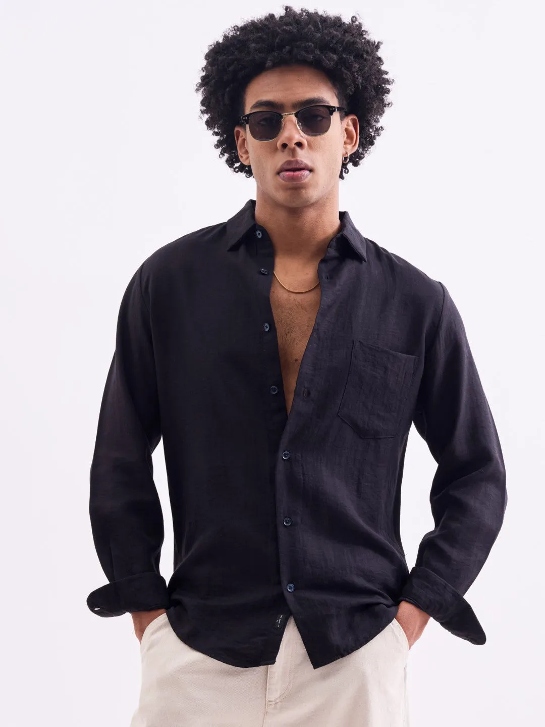 Black Plain Full Sleeves Shirt
