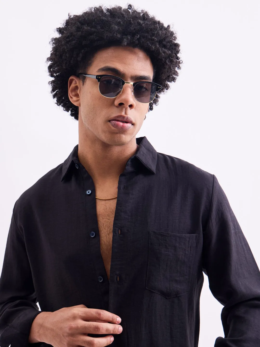 Black Plain Full Sleeves Shirt