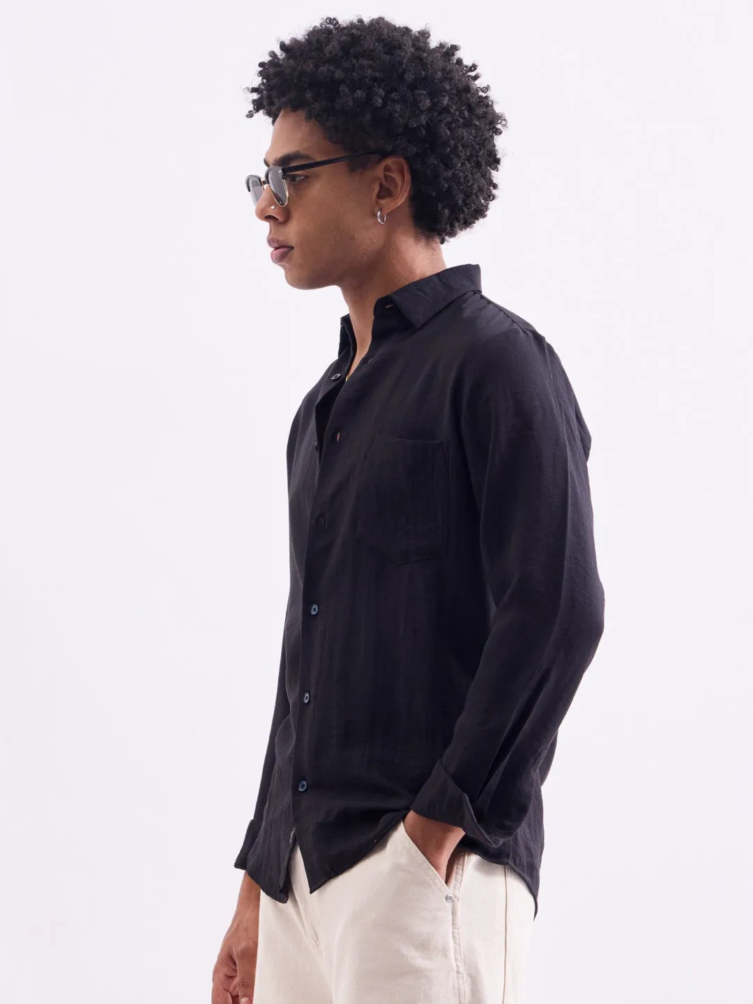 Black Plain Full Sleeves Shirt