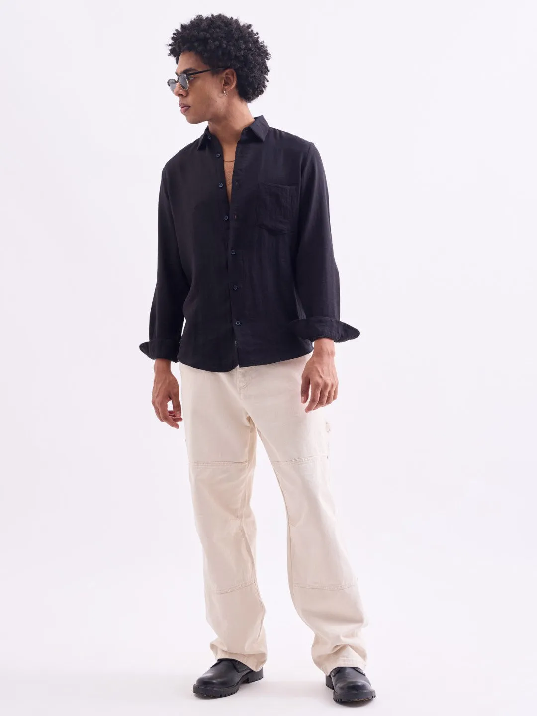 Black Plain Full Sleeves Shirt