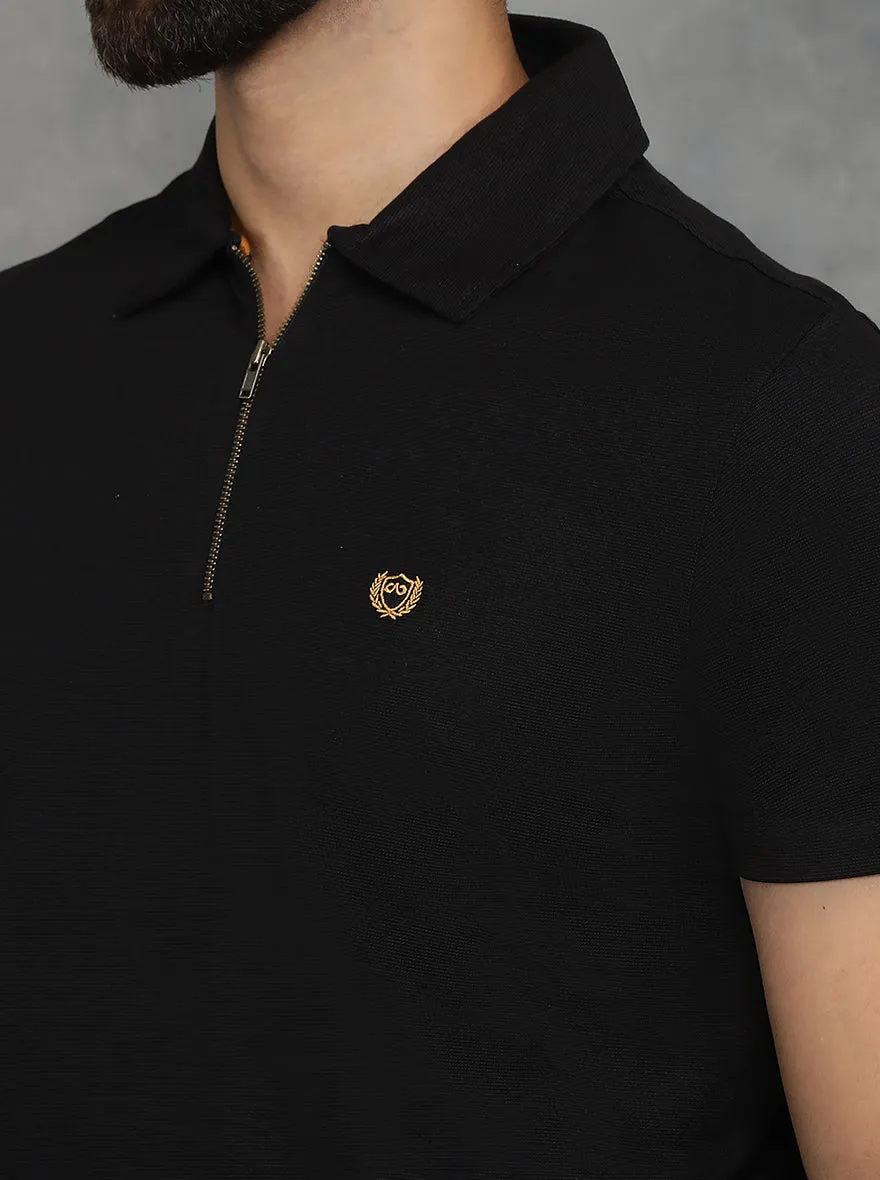 Black Solid Regular Fit Polo T-Shirt | JadeBlue