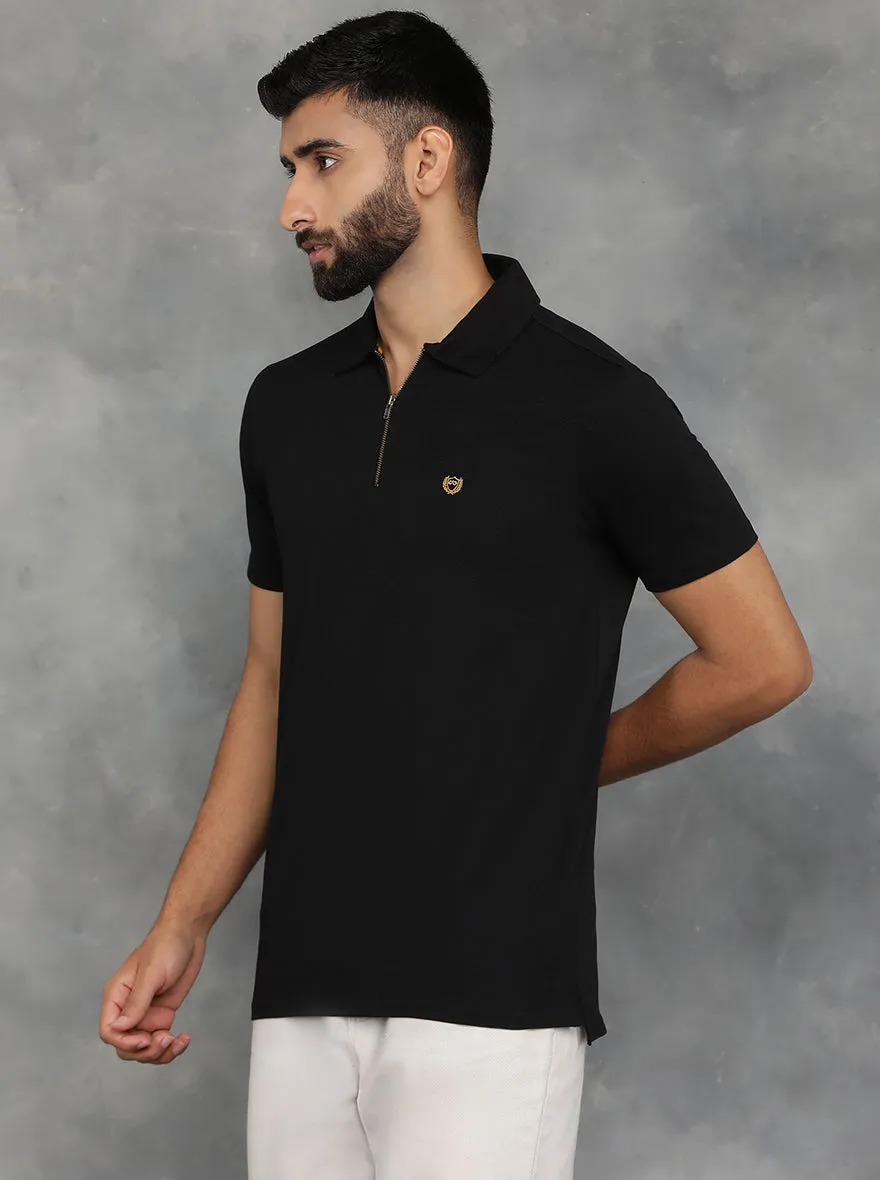 Black Solid Regular Fit Polo T-Shirt | JadeBlue