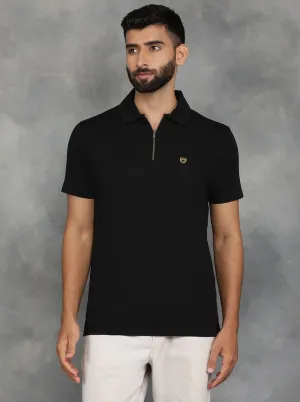 Black Solid Regular Fit Polo T-Shirt | JadeBlue