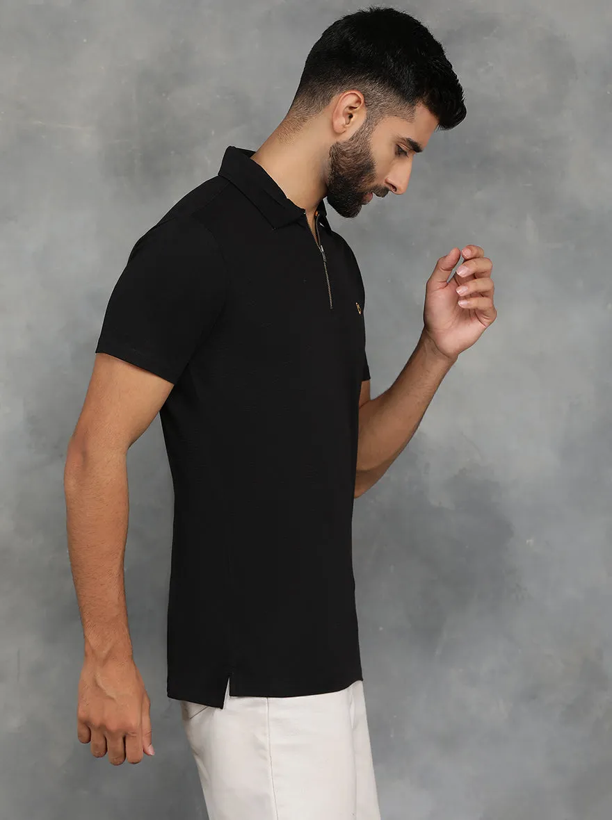 Black Solid Regular Fit Polo T-Shirt | JadeBlue