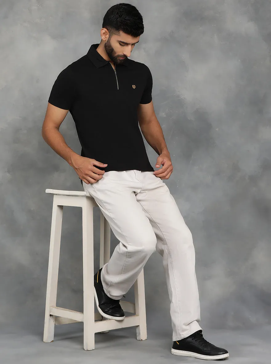 Black Solid Regular Fit Polo T-Shirt | JadeBlue