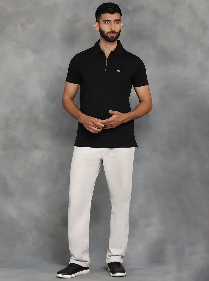 Black Solid Regular Fit Polo T-Shirt | JadeBlue