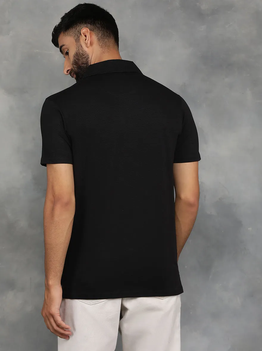Black Solid Regular Fit Polo T-Shirt | JadeBlue