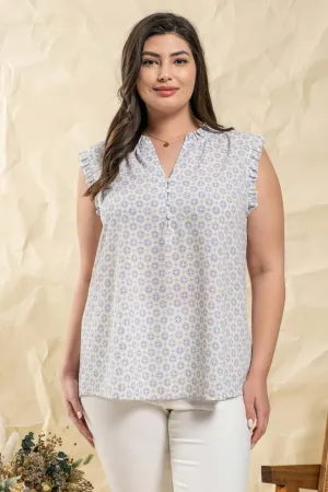 Blu Pepper Tile Print Sleeveless Woven Top. Fall Clearance!