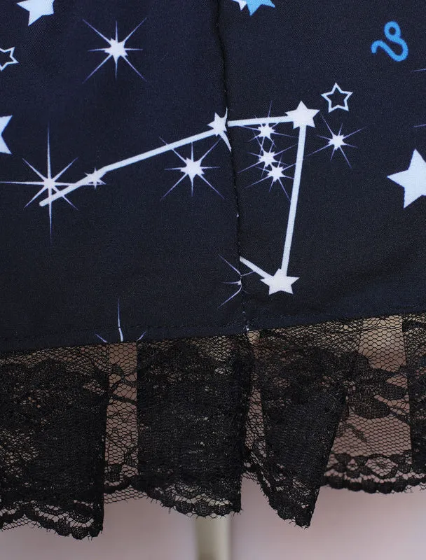 Blue Lolita Dress Sweet Constellation Printed Lolita Skirt With Black Lace Trim