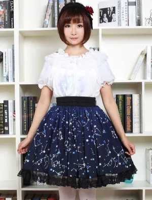 Blue Lolita Dress Sweet Constellation Printed Lolita Skirt With Black Lace Trim