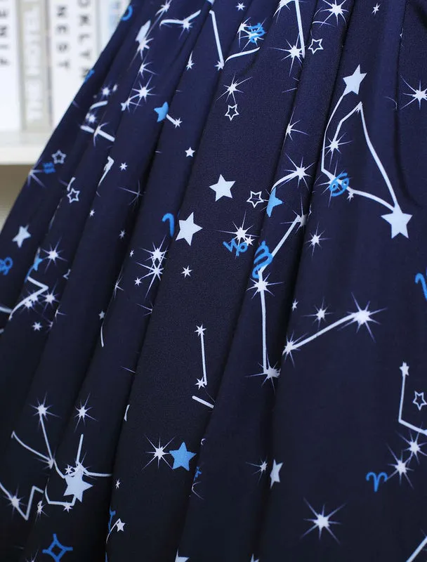 Blue Lolita Dress Sweet Constellation Printed Lolita Skirt With Black Lace Trim