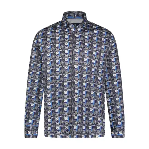 Blue, Navy, and White Multi Print Long Sleeve Shirt